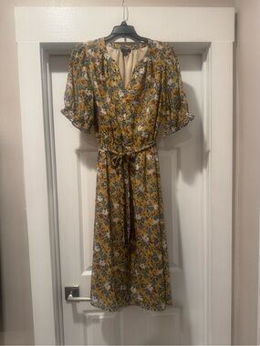 Ann Taylor Factory Mustard Floral Midi Dress
